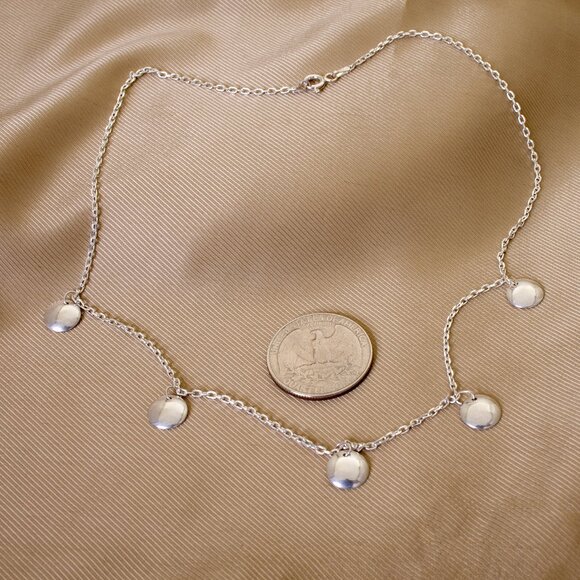 Elegant Sterling Silver Link Necklace with Disks, Stamped 925 Italy - Picture 6 of 8